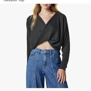 The Drop Black Women's Roja Twist Front Cropped Sweater Top NWT Medium